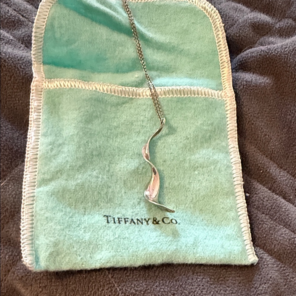 Tiffany & Co. Silver Wave Necklace with Teal Pouch